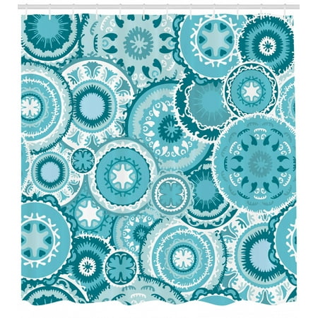 Aqua Shower Curtain Tribal Hippie Ethnic Floral Leaves Mandala