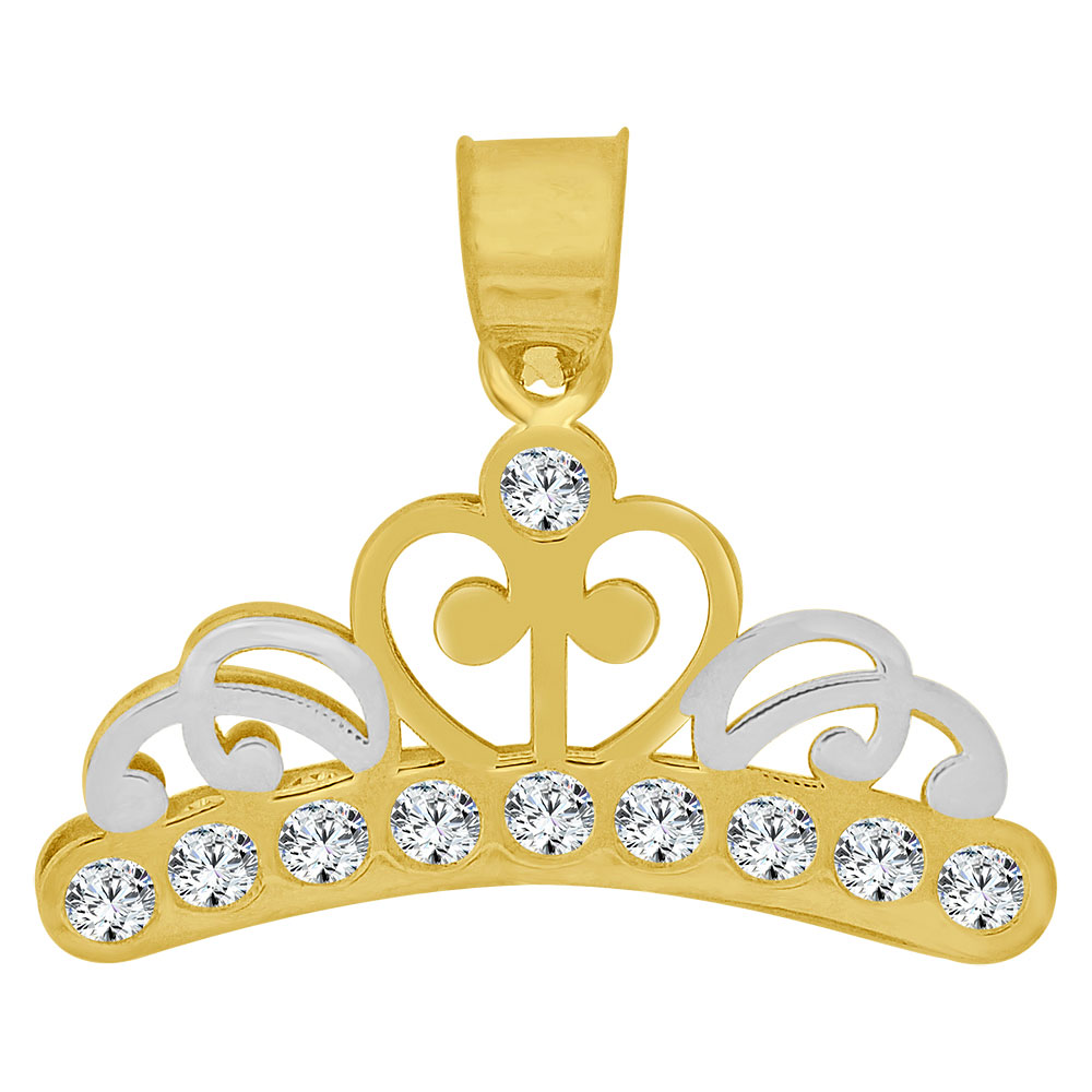 GiveMeGold 14k Yellow Gold, Mini Princess Tiara Crown Pendant Created