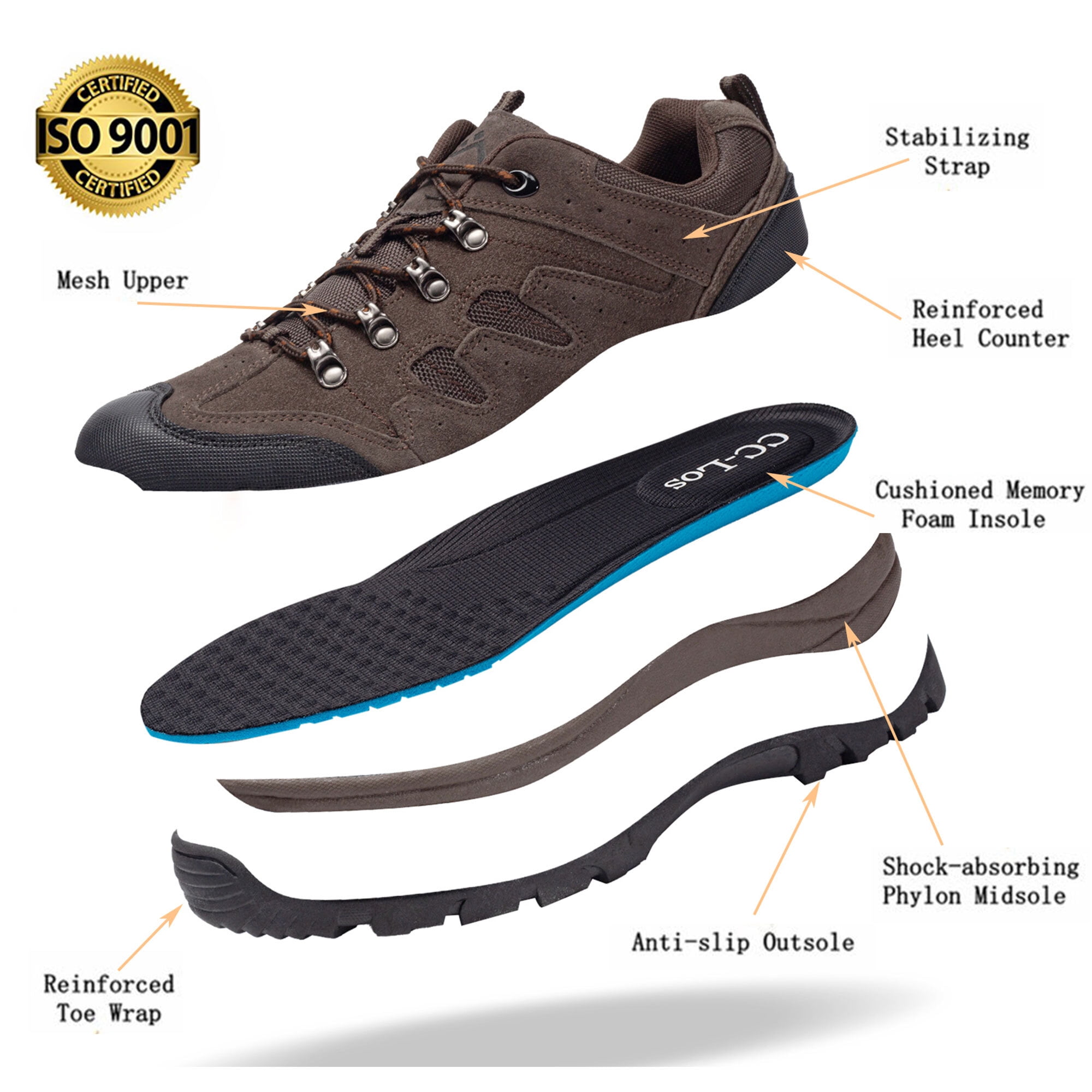 CC-Los Men's Walking Shoes Lightweight Breathable Hiking Sneakers Size 7-13