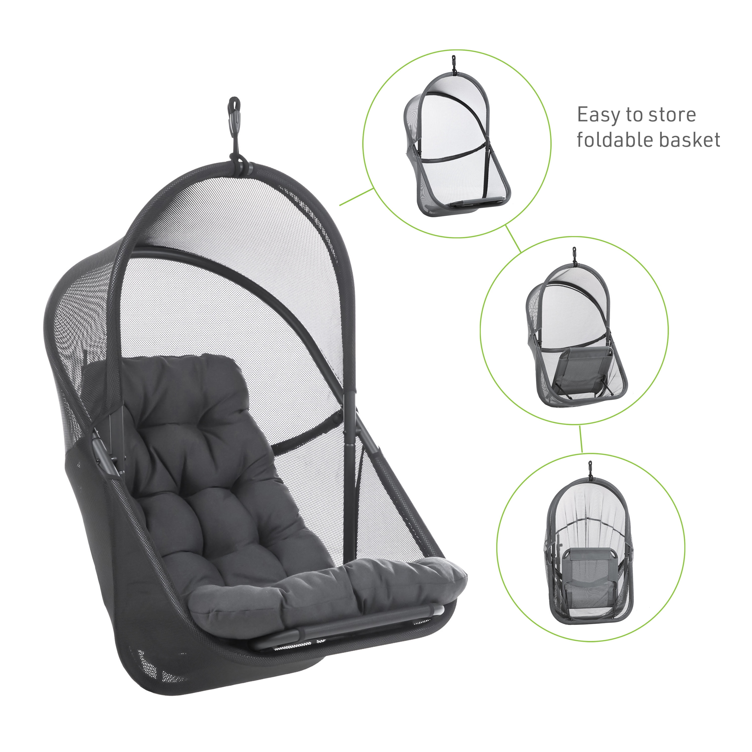 Furniture of America Drift UV-Resistant Patio Foldable Porch Swing Chair with Cushion, Dark Gray