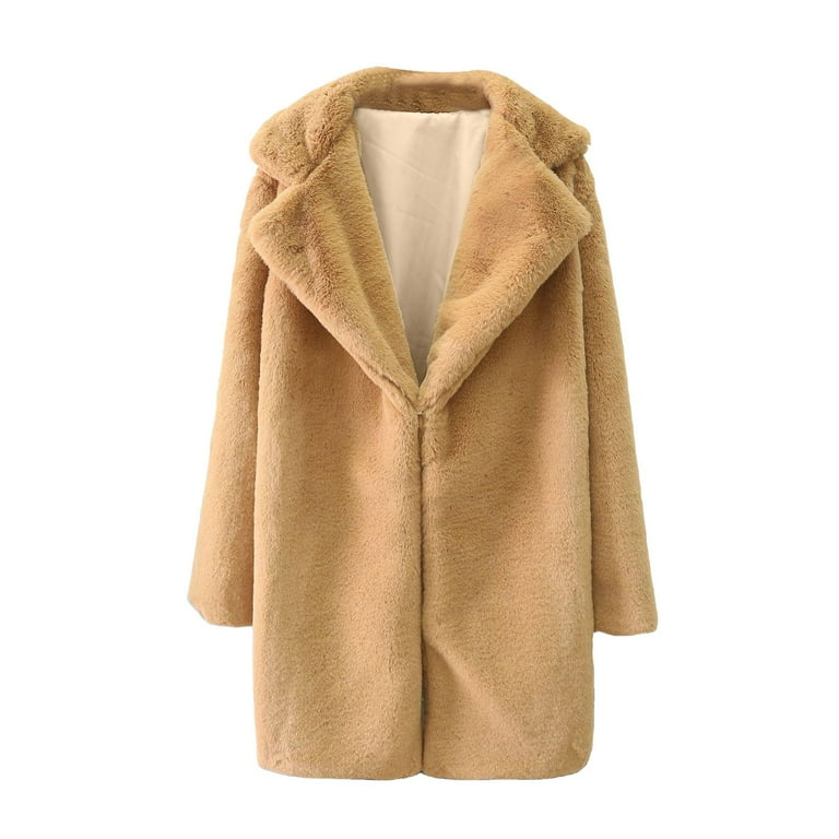 PFWOWB Winter Fleece Jacket Khaki Thin Fleece Jacket Women Knee Length Winter Coats Mid Length Thickened Suit Coat Warm Soft Overcoat Outwear Jacke