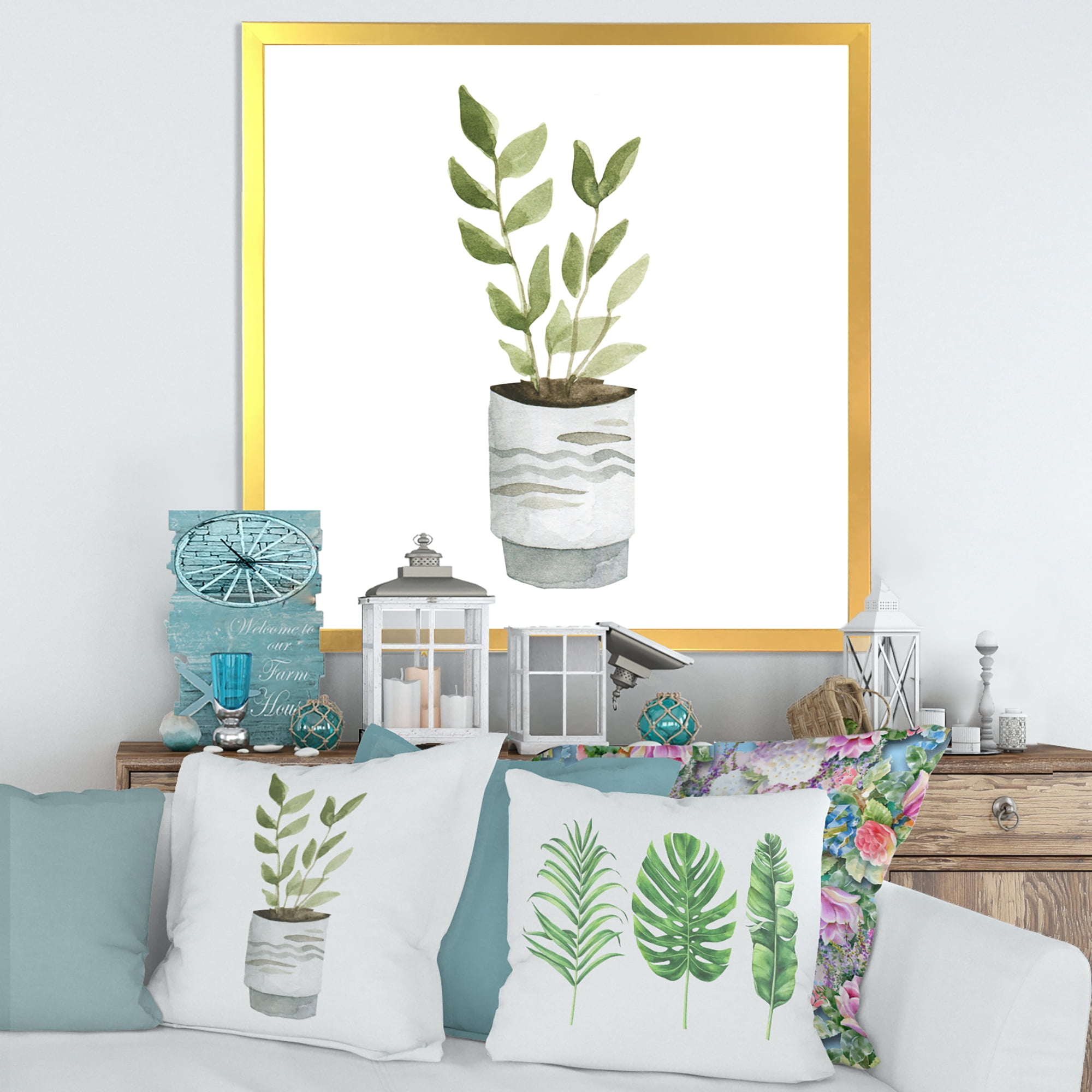 Designart 'Indoor Green Home House Plants in Pots II' Traditional Framed Art Print