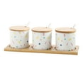 thumbnail image 1 of Cute Cartoon Sugar Bowl With Spoon, Fruit Pattern Sugar Container, Porcelain Moisture And Dustproof Spice Jars, Sugar Pot With Lid-Wave point-200ML, 1 of 7