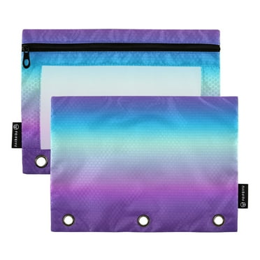 ALAZA 2 Pack Pencil Pouch Blue Gradient Pencil Case for 3 Ring Binder Clear Window Pencil Bag Organizers