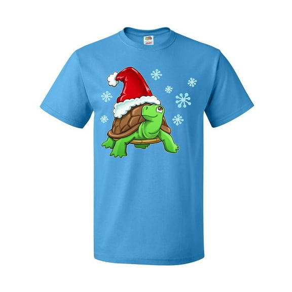 Inktastic Christmas Turtle in with Santa Hat and Snowflakes T-Shirt