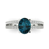 2.32 ct Oval Cut Natural London Blue Topaz Solitaire with Simulated Diamond Accents 18K White Gold Womens Engagement Ring