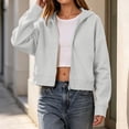 thumbnail image 5 of Women Cropped Zip Up Hooded Jacket, Solid Color Long Sleeve Drop Shoulder Casual Outerwear Layering Coat S‑XXL Gray XL(XL), 5 of 9