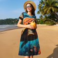 thumbnail image 4 of Vsdgher Robe Longue Midi Décontractée à Fleurs Colorées Tortue de Mer pour Femmes Été 2025 Manches Courtes Col Rond Robe de Plage, 4 of 6