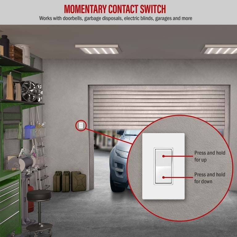 Paddle Light Switch ENERLITES Double Paddle Rocker Decorator Switch, 15A 120 -277VAC, Ground Terminal, Residential Momentary Switch