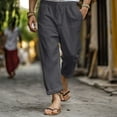 thumbnail image 2 of USNSM (S-5XL) Big and Tall Men's Cotton Linen Pants Elastic Waist Casual Solid Color Drawstring Straight Pants Gray M, 2 of 5