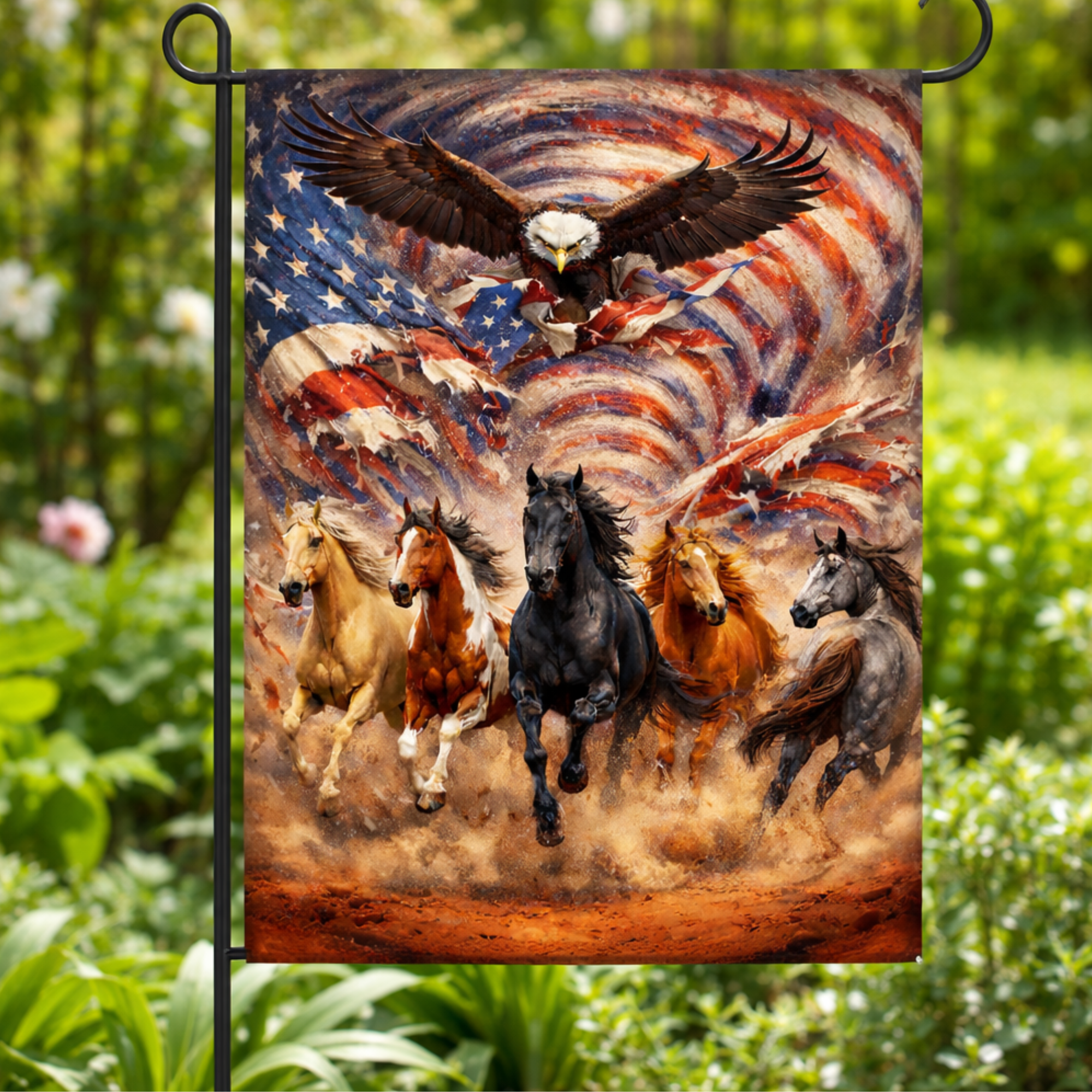 Lotusprint LLC USA Eagle Horse Garden Flag 12x18 inches, wildlife patriotic flag