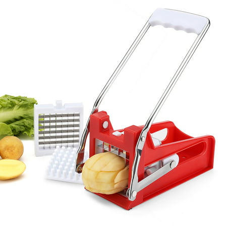 French Fry Cutter Potato Chipper Vegetable Slicer with 2 Interchangeable Stainless Steel Grid Blades for Homemade Chips Fries Potatoes Carrots Cucumbers Veggie Sticks, (Best Potatoes For Homemade French Fries)