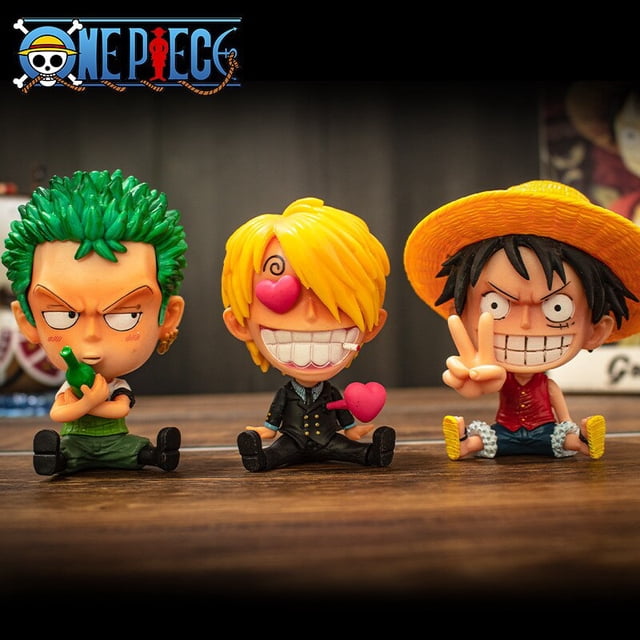 Cartoon Anim Figure One Piece Sitting Luffy Roronoa Sanji Nami Usopp Brooke Action Figures Car Ornaments Home Decor Toys GiftsJ He Qiyong unisex