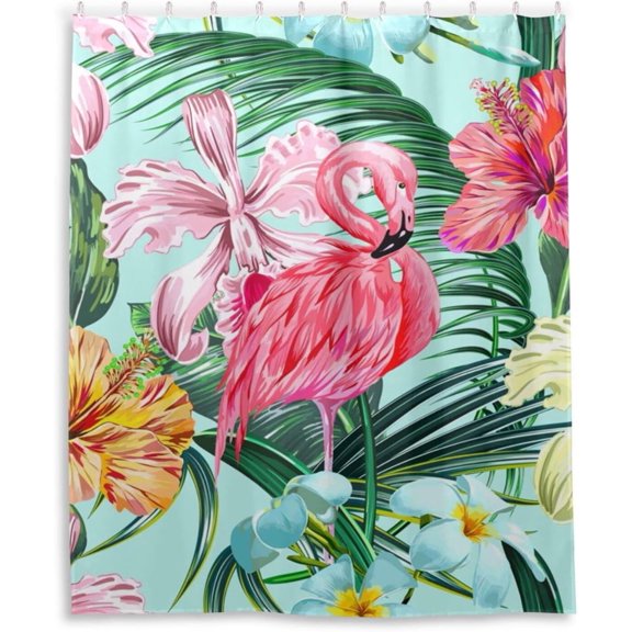 FREEAMG Flamingo Shower Curtain Waterproof Fabric Bath Curtain with Hooks for Bathtub Bathroom Decor, 60 x 72 Inch
