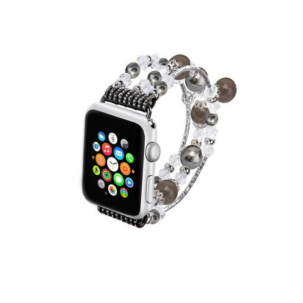 Jeweled Replacement Band for Apple Watch Series 1,2,&3-Silver and Black 42MM