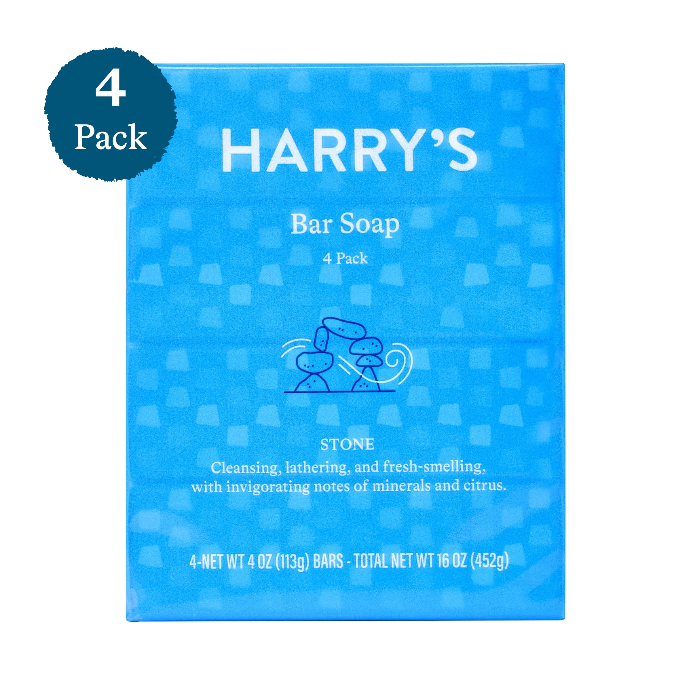 Harry's Men's Cleansing Bar Soap, Stone Scent, 4 oz, 4 Pack