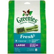 ($5 Gift Card Included) GREENIES Large Natural Dental Dog Treats Fresh Flavor, 12 oz. Pack