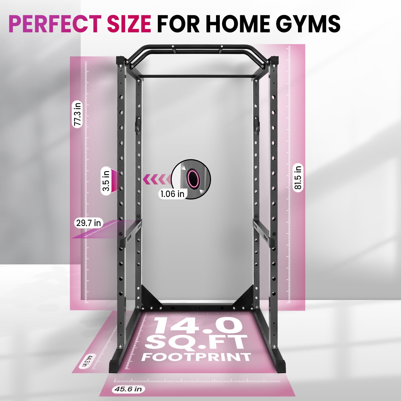 Squat Rack Power Cage, 1200LB Frame Power Rack, 2”x2”Square Multi - Function Home Gym Squat Rack with J-Hooks for Fitness Workouts
