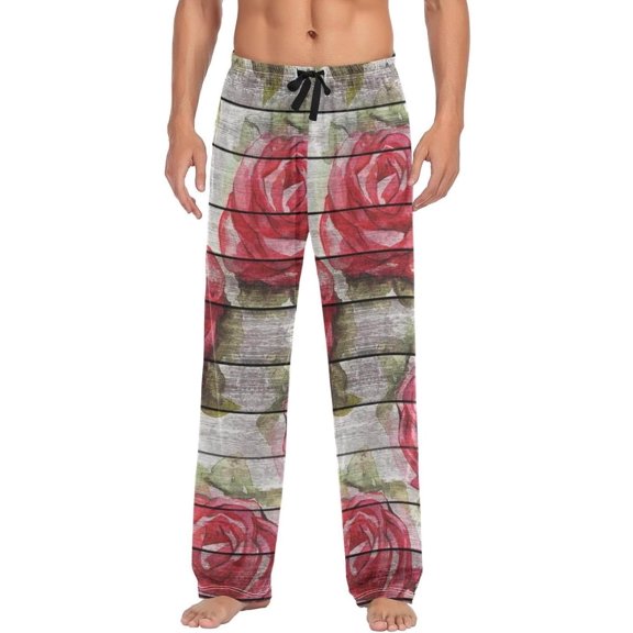 Wooden Floral Rose Ghost Pajama Pants, Men's Lounge Pants Light with Drawstring and Pockets, Christmas New Year Birthday Father's Day Gifts, Small