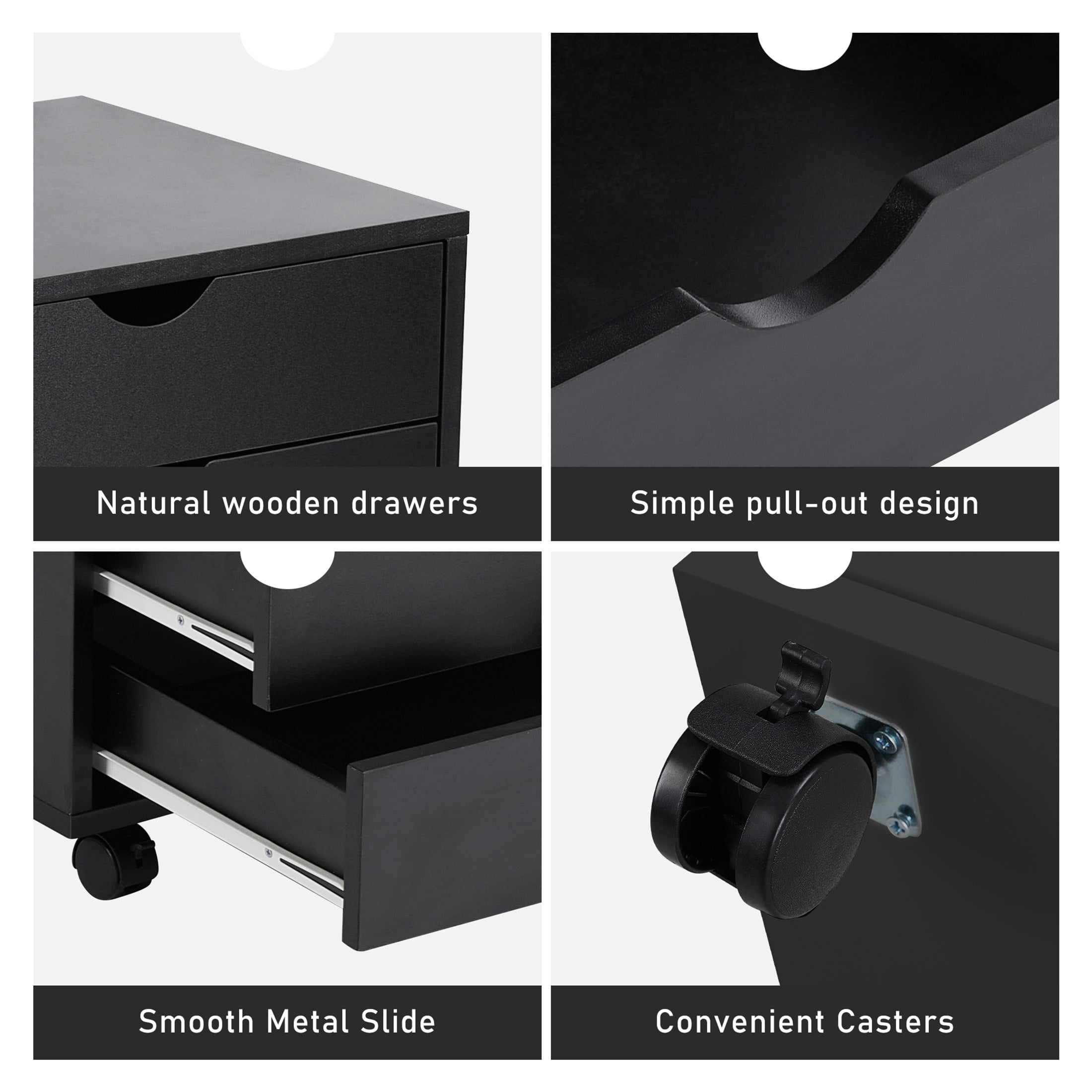 CONCETTA 5-Drawer File Cabinet, Lateral Filing Under Desk Storage Organizer with Wheels for Home Office, Black