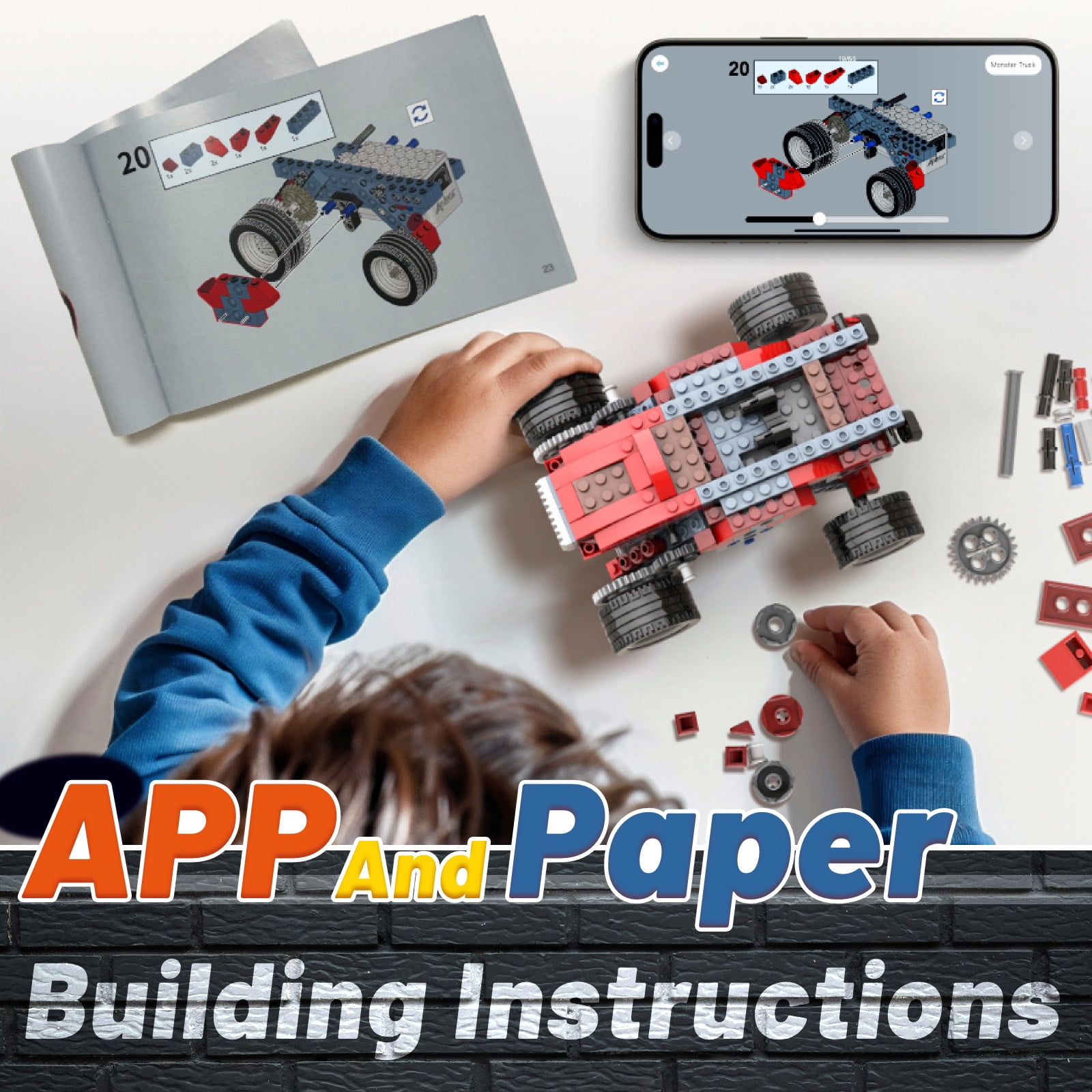 Apitor Robot B STEM Toys 8 in 1 Electric Monster Truck Car Building Kit Educational 240 Pieces for Kids 6-12 Years Old