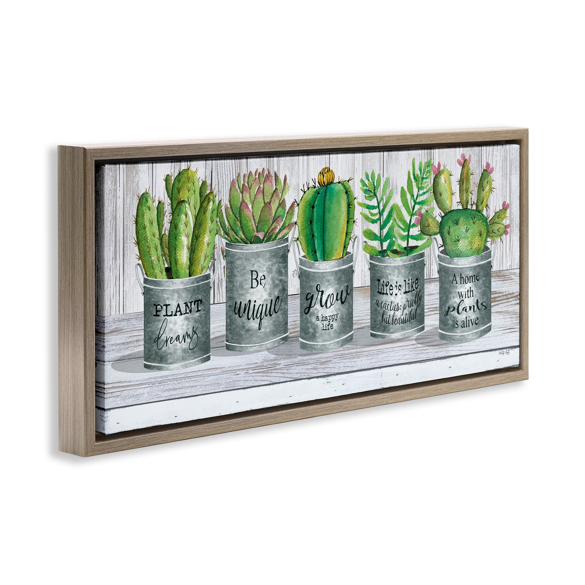 Stupell Industries Succulents with Plant Life Puns Inspirational Painting Brown Floater Framed Canvas Art Print Wall Art, 31 x 14