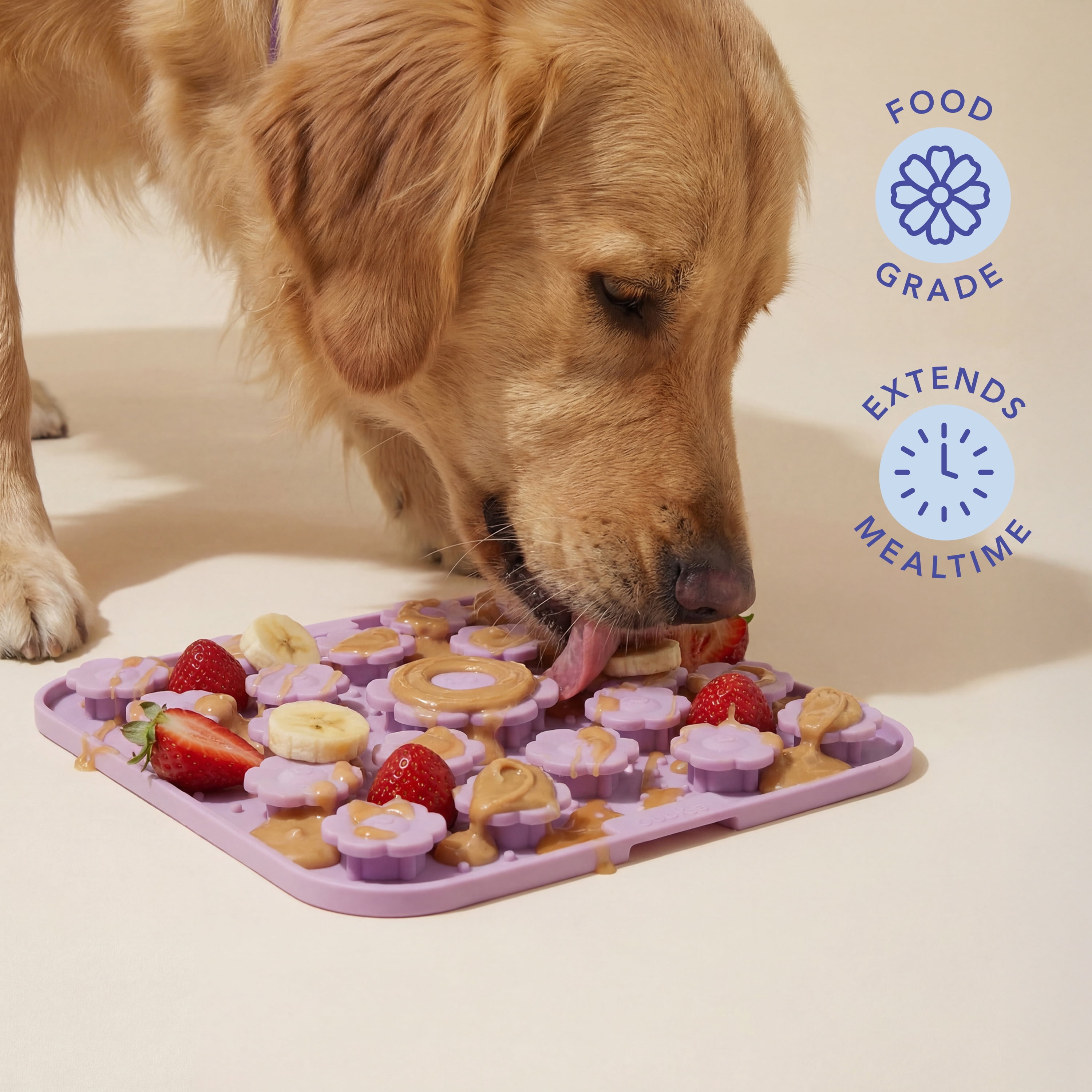 Oodles Silicone Smiley Daisy Dog Slow Feeder Lick Mat, Purple, One Size