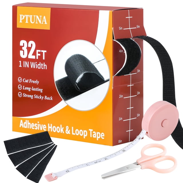 Cinta de velcro PTUNA 9,5 m x 2,5 cm adhesiva negra