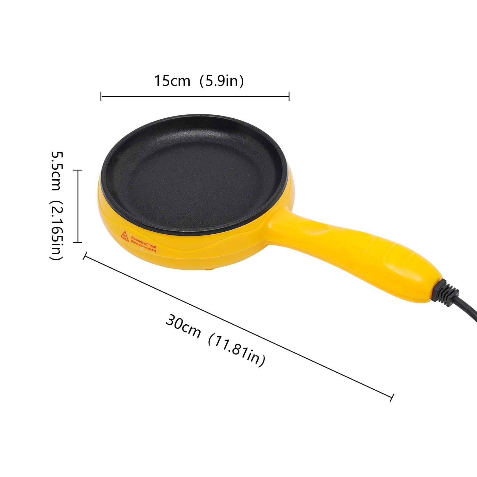 High Efficiency Stainless Steel Round Non-Stick Electric Skillet Yellow Mini Frying Pan for Wooden Spatulas