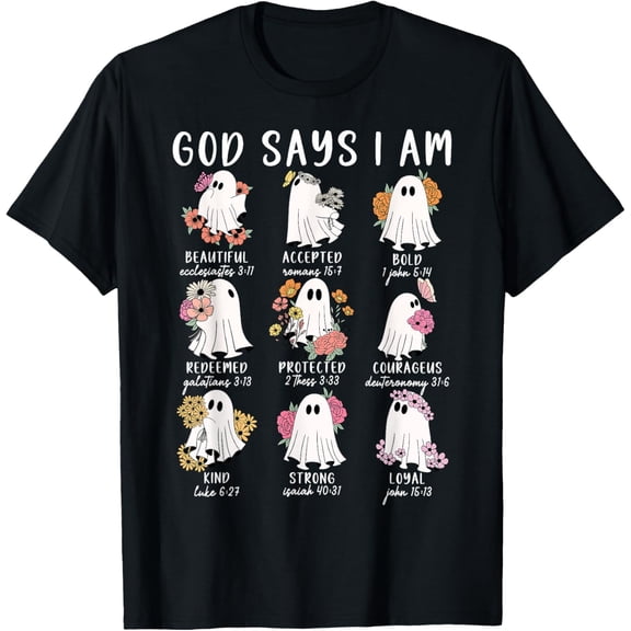 God Says I Am Cute Ghost Floral Groovy Halloween Christian T-Shirt