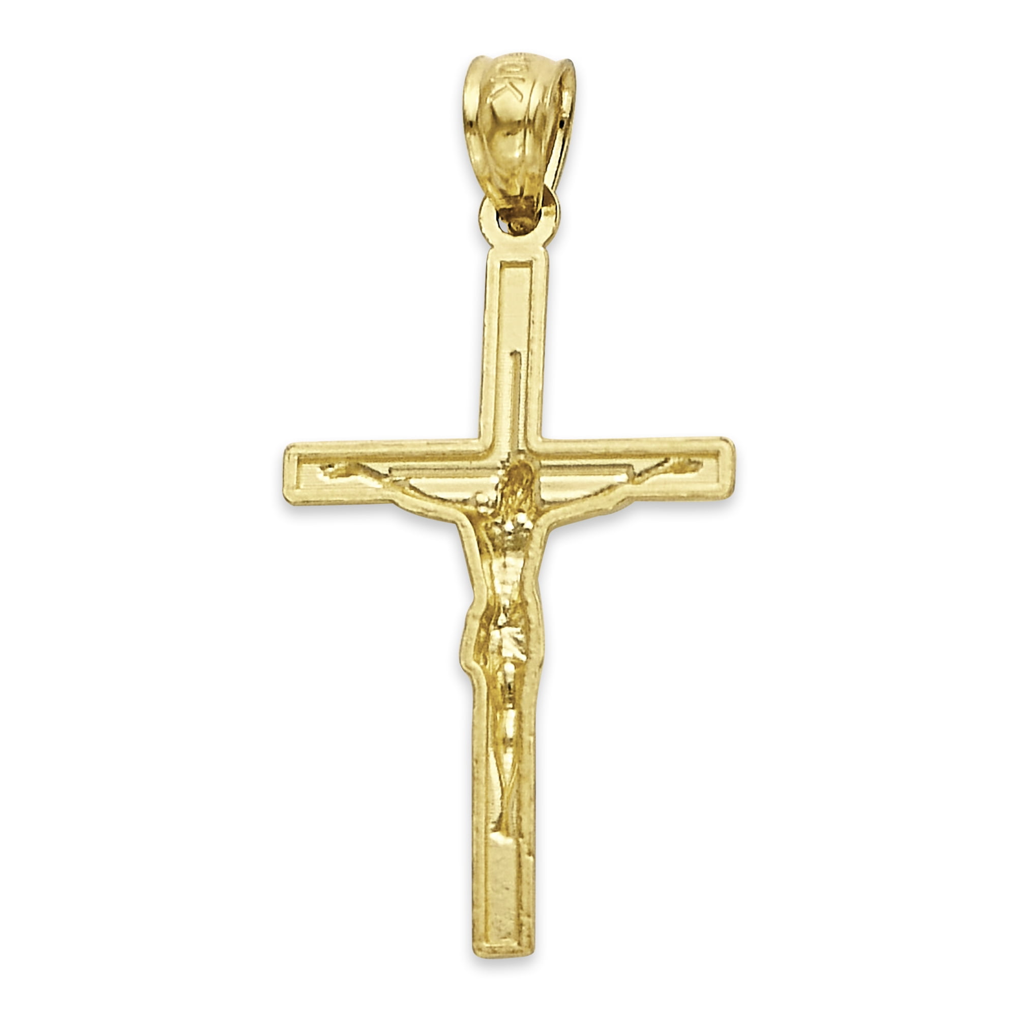 10k Solid Two Tone Gold Crucifix Pendant for Necklace, Dainty Catholic Jewelry Gifts for Women