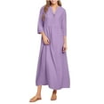 thumbnail image 6 of SMihono Stylish Women's Summer Cotton Button Down Short Sleeve Maxi Dress with Pockets Casual Loose V-Neck Plus Size Flowy High Waist Dresses Purple L, 6 of 9