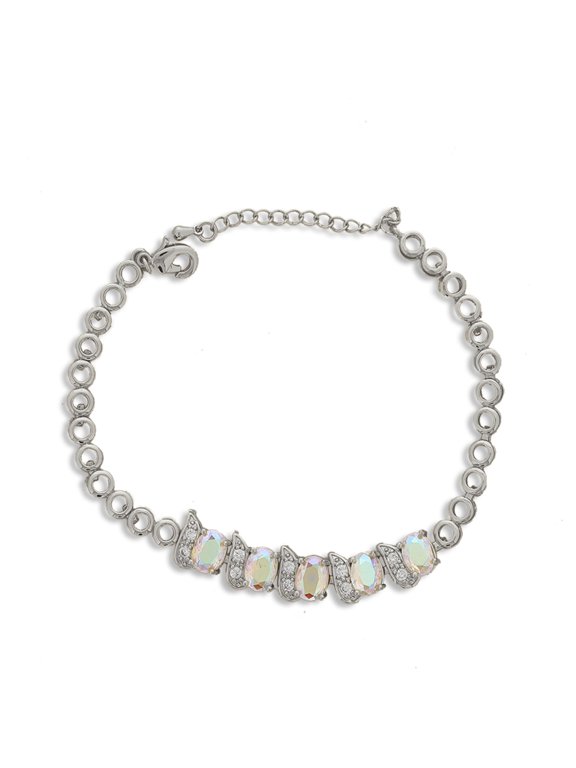 Silver CZ Anket Bracelet Women, 8"+2" inch Adjustable Size, Gift for Her