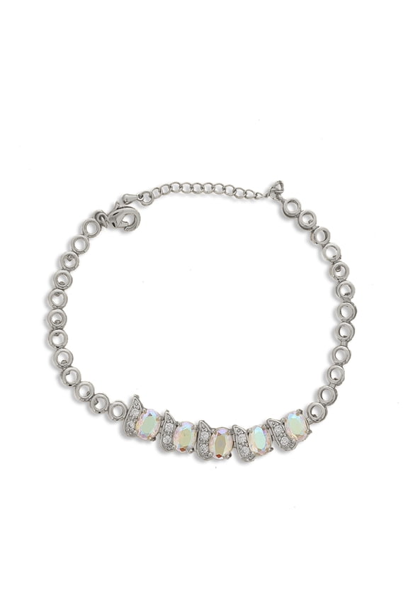 Silver CZ Anket Bracelet Women, 8"+2" inch Adjustable Size, Gift for Her