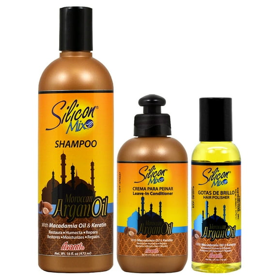 Silicon Mix Moroccan Shampoo 16oz   Leave in 8oz   Gotas De Brillo Hair Polisher 4oz