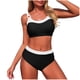 thumbnail image 2 of Traje de baño de 2 piezas para mujer, traje de baño bikini sin mangas con patchwork, traje de baño push-up acolchado, blusa y pantalón con cuello en V y nudo frontal, conjunto de dos piezas de poliést, 2 of 7