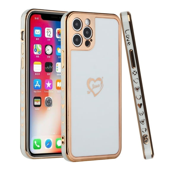 Xpm Compatible with Apple iPhone 13 Pro (6.1") Fashion Design Electroplated Hearts Love Sign Chrome Hybrid TPU Hard PC Shockproof [ Mint Teal ]