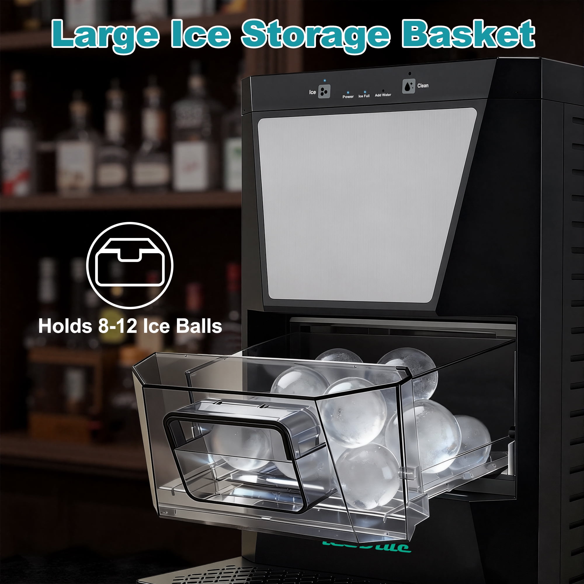 iceBlue Sphere Ice Maker Machine with Ice Tong & Self-Clean, 46 Pcs/24h, Ice Ball Maker for Home/Bar/Party, Black