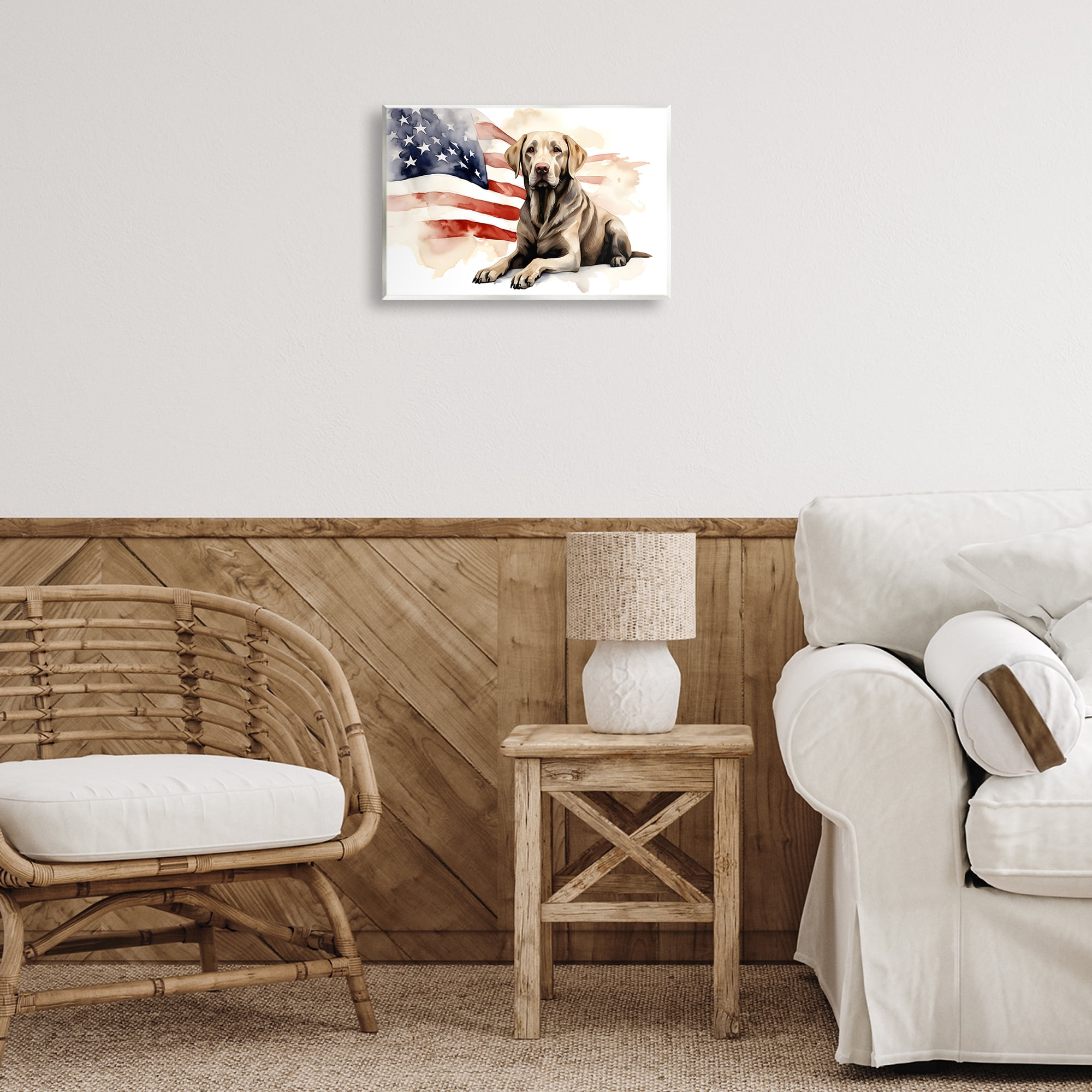 Stupell Industries Patriotic Dog with Flag Animals & Insects Painting Unframed Art Print Wall Art, 15 x 10