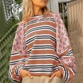 thumbnail image 2 of miqiqism Women's Oversized Patchwork T Shirts Fall Long Puff Sleeve Loose Sweatshirts Lady Trendy Striped Color Block Pullover Tops Blouses,Pink,Large, 2 of 6