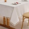 thumbnail image 1 of Cream Linen Tablecloth for Rectangle Table Farmhouse Burlap Table Cloths with Tassel Kitchen Dining Room Water Repellent Wrinkle Free Rustic Boho Oblong Table Cover for Thanksgiving Party, 55x86 Inch, 1 of 8