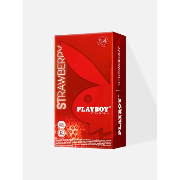 PLAYBOY Strawberry Flavored Condoms – Premium Lubricated Latex, Smooth Sensation, Triple Tested, 12 Count