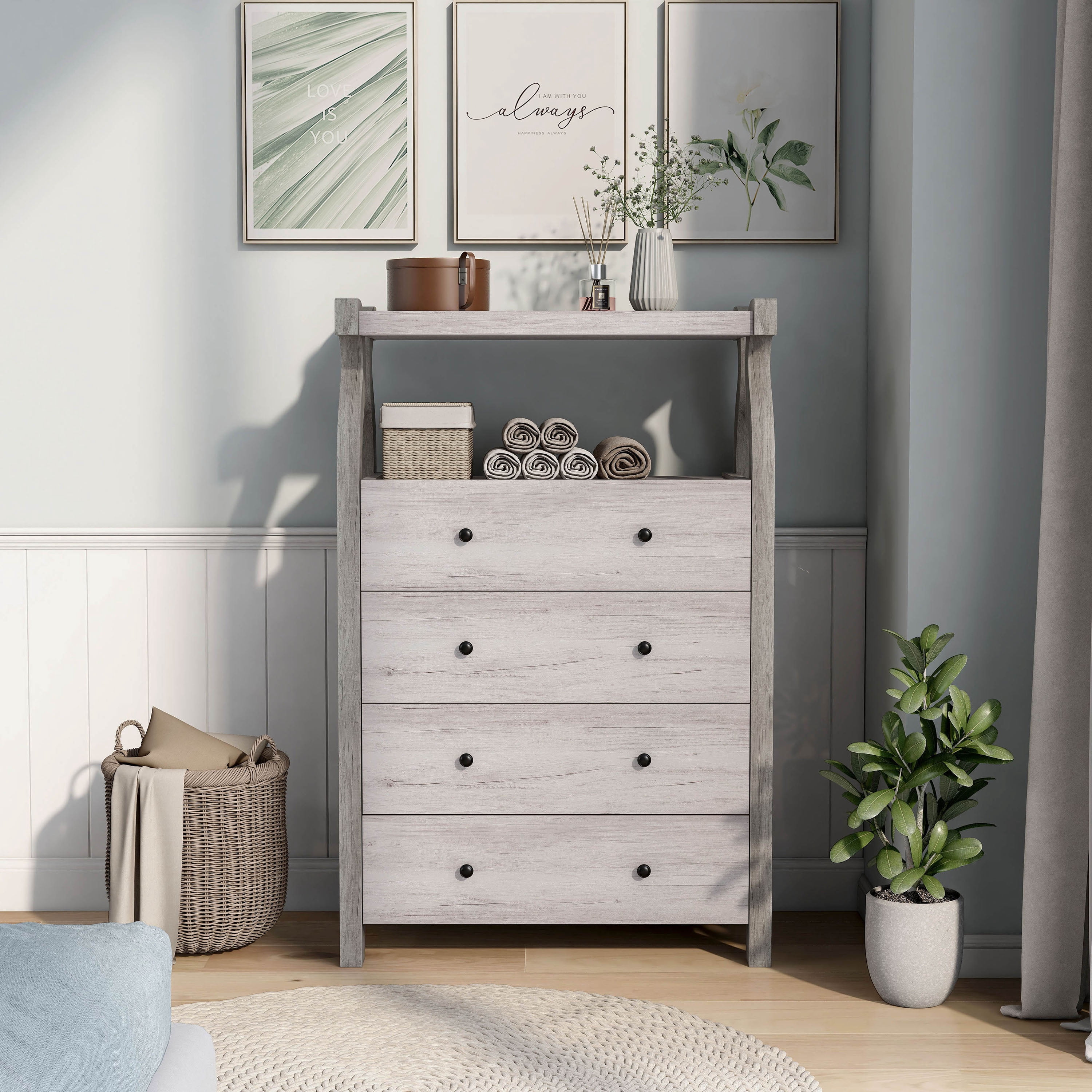 Furniture of America Draste 4-Drawer and 1-Shelf Wood Coastal White Chest