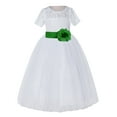 thumbnail image 2 of Ekidsbridal Girl Pageant Flower Girl Dress - White Lace Short Sleeve with Bow Sash LG2T-A (Size: 2-12), 2 of 3