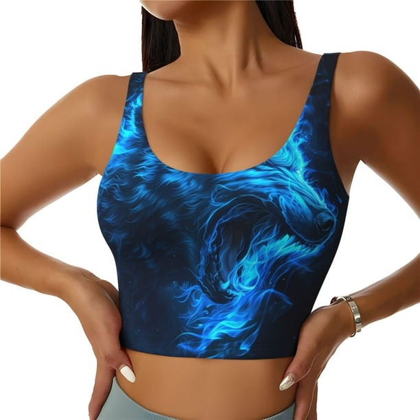 Fotbe Wolf Sujetador Deportivo Largo sin Aros para Mujer con Almohadillas y Soporte Medio, Transpirable y Absorbente, Camiseta Tipo Chaleco o Tank Top-Medium