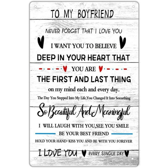 to My Boyfriend Tin Sign, Gifts for Boyfriend I Love You Gift for Him Fiance Husband, Keepsake Wall Art for Groom Engagement Wedding Christmas Birthday 5.5x8 inches