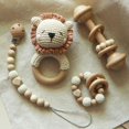 thumbnail image 2 of Cadena para chupete de bebé YONGSHENG 3 uds Clip Pulsera de madera sonajero de León de ganchillo, 2 of 5