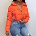 thumbnail image 5 of (clearance)IDALL Cropped Puffer Jacket Womens Winter Solid Short Bread Down Jacket Stand Up Collar Outerwear Padded Thick Coat Coats for Women Quilted Jackets for Women Orange S, 5 of 6