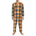 thumbnail image 3 of Uemuo Warm Orange Plaid Pattern 2-Piece Loungewear Set - Men’s Soft Sleepwear, Cozy Winter PJs, Comfy Sleep Set-Medium, 3 of 7