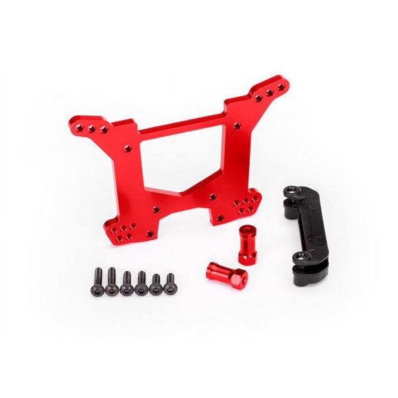 6738R Shock tower, rear, 7075-T6 aluminum (red-anodized) (1)/ body mount bracket (1)
